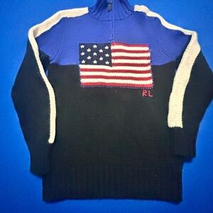 Polo by Ralph Lauren Navy, Royal Blue & Cream American Flag Turtleneck Sweater